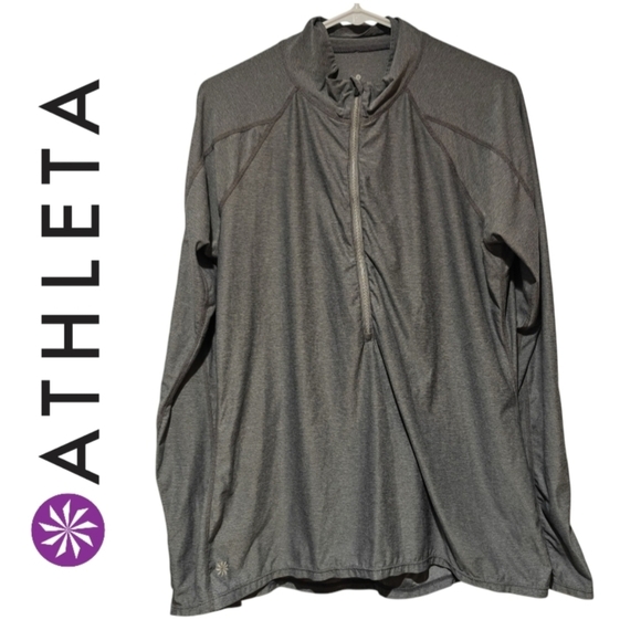 NWOT Athleta Sweater XL Pullover Gray Quarter Zip Reflectors Thumb Holes - Picture 1 of 6